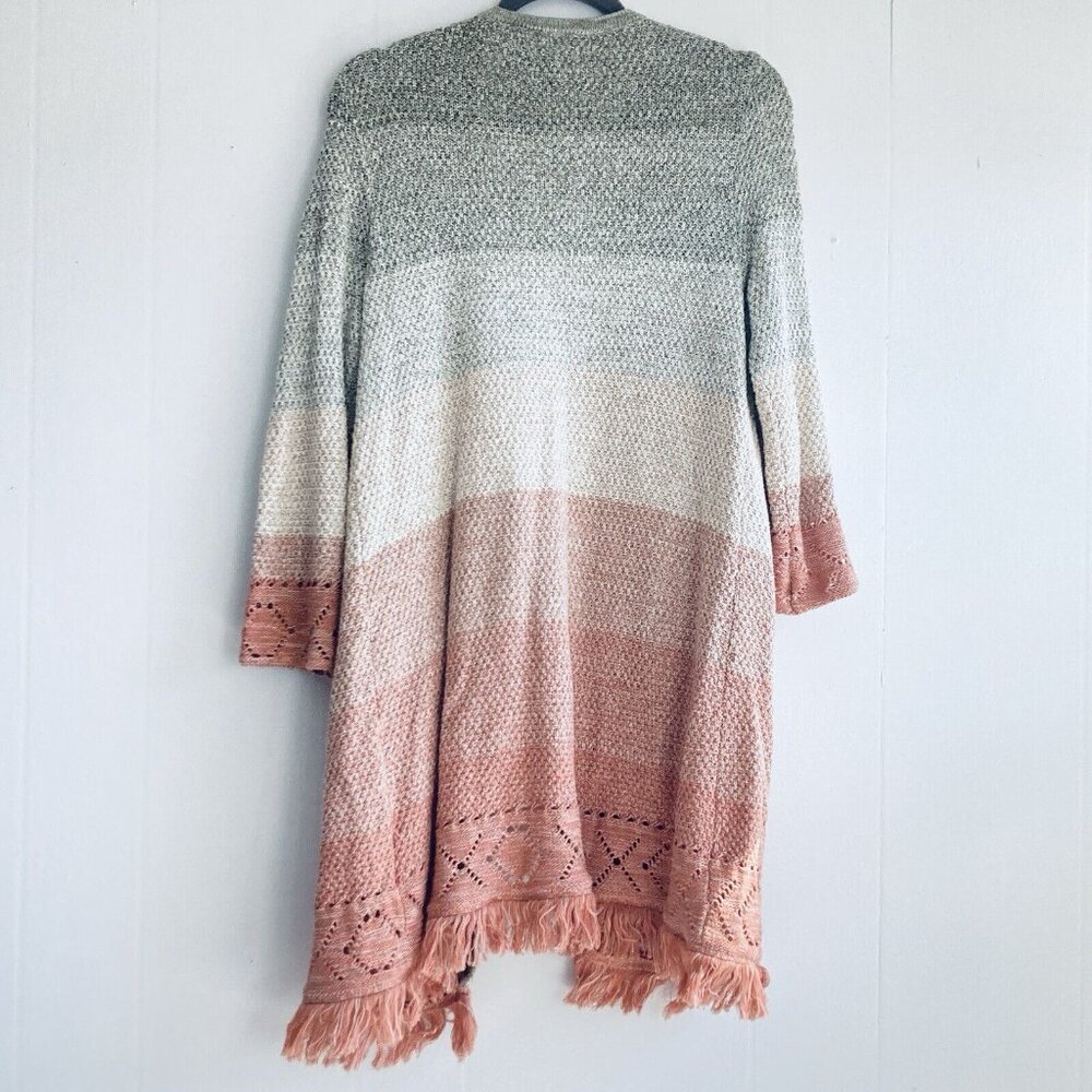 Natural Reflections Duster Sweater Peach Multicolor Ombré Long Lacy Cardigan M - Picture 6 of 9